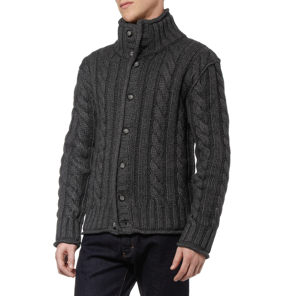 Dolce & gabbana Chunky Cable Knit Cardigan in Gray for Men | Lyst