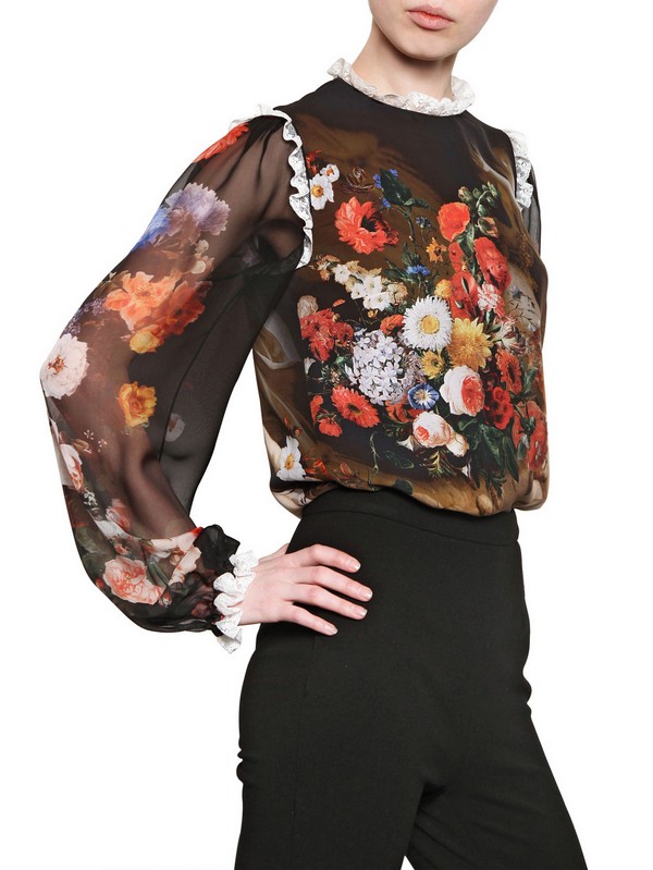 Lyst Dolce And Gabbana Printed Silk Chiffon Blouse 7182