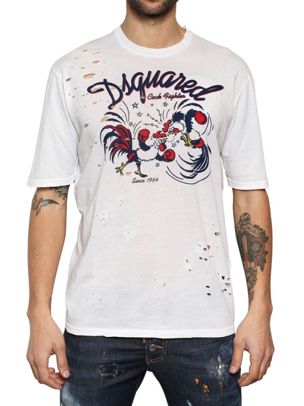 Lyst - Dsquared² Cock Fighter Cut Out Dyed Jersey Tshirt in White for Men