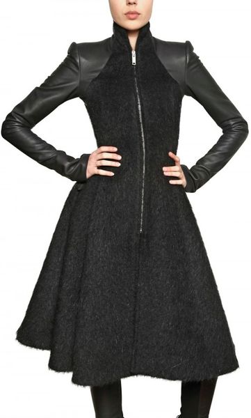 Gareth Pugh Nappa Sleeves On Alpaca Mohair Wool Coat in Black | Lyst