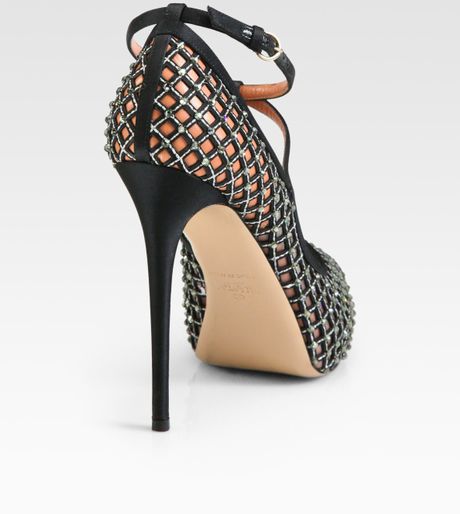 Valentino Crystalcoated Mesh Tstrap Platform Pumps in Black | Lyst