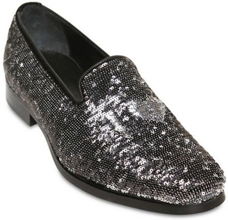 Arfango Sequined Loafers in Silver for Men (black) | Lyst