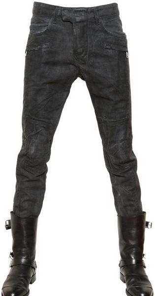 Balmain 18cm Wax Coated Cotton Canvas Jeans in Black for Men | Lyst