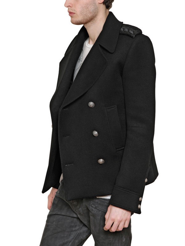 Lyst - Balmain Cashmere Cloth Pea Coat in Black for Men