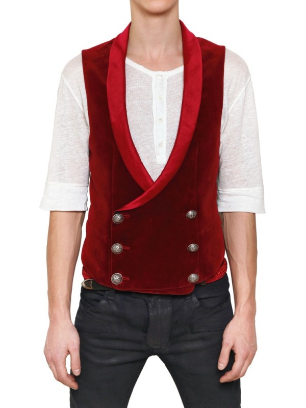 Balmain Satin and Velvet Double Breasted Vest in Red for Men Lyst