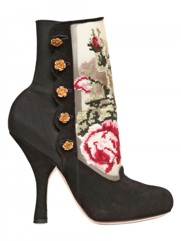 Lyst - Dolce & Gabbana 110mm Gisele Suede Brocade Low Boots in Black