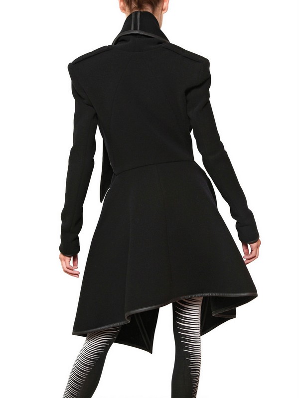 Lyst - Gareth Pugh Leather Trim Wool Blend Coat in Black