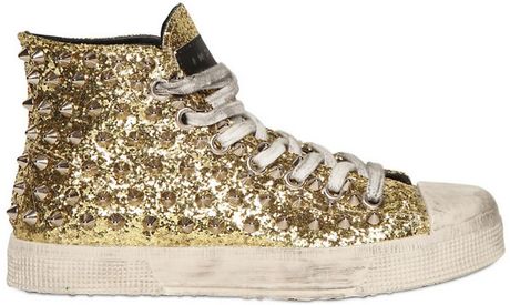 Gienchi Studded Glitter Sneakers in Gold | Lyst