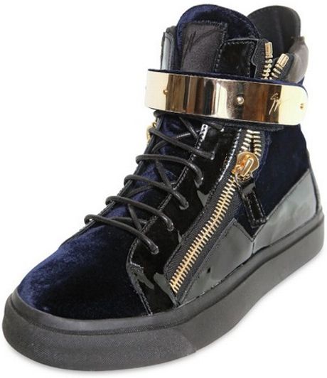 Giuseppe Zanotti Patent Velvet Bicolor Gold Flap Sneakers in Black for ...