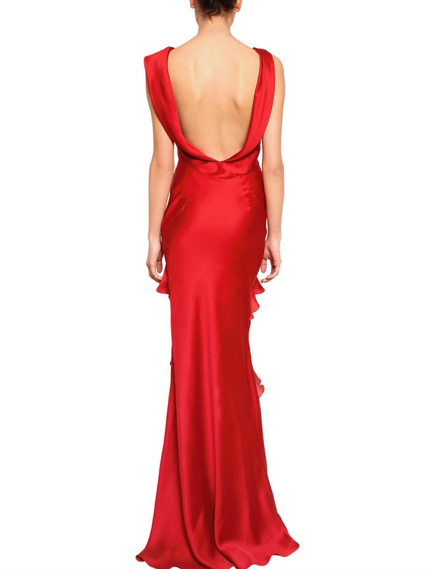 Lyst - John Galliano Ruffled Silk Satin Long Dress in Red