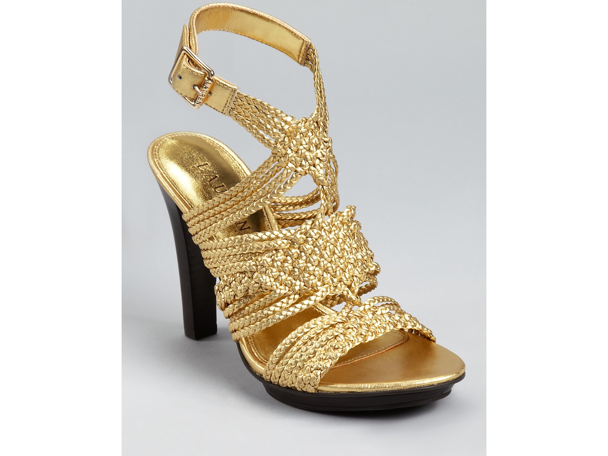 metallic woven sandals
