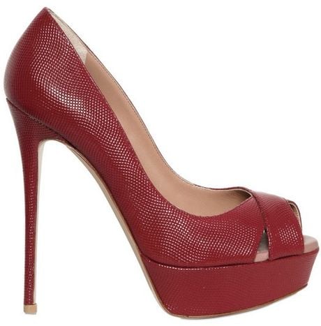 Valentino 140mm Printed Patent Open Toe Pumps in Red | Lyst