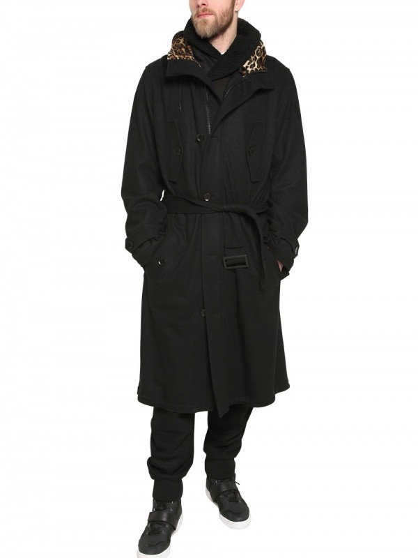 Y3 Horsehide Wool Flannel Trench Coat in Black for Men Lyst