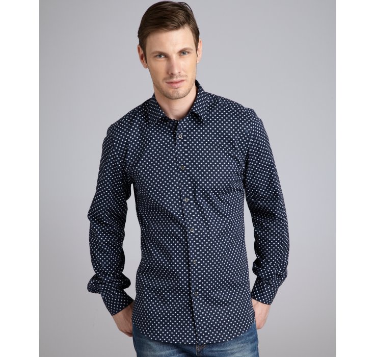 blue polka dot dress shirt