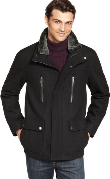 Michael Kors Pierce Coat with Detachable Faux Fur Collar in Black for ...