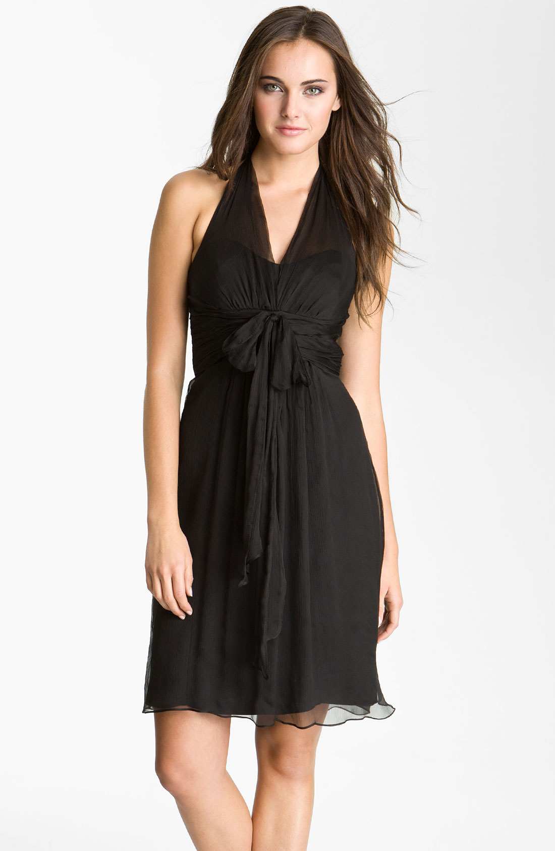 Amsale Textured Vneck Silk Chiffon Halter Dress in Black | Lyst