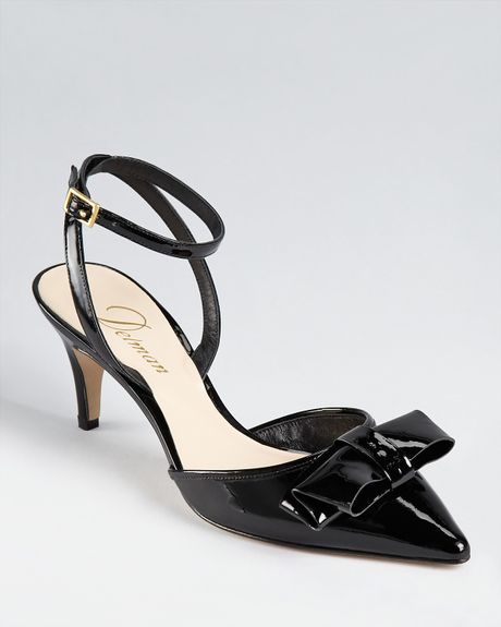 Delman Slingbacks Lyla Kitten Heel in Black (black patent) | Lyst