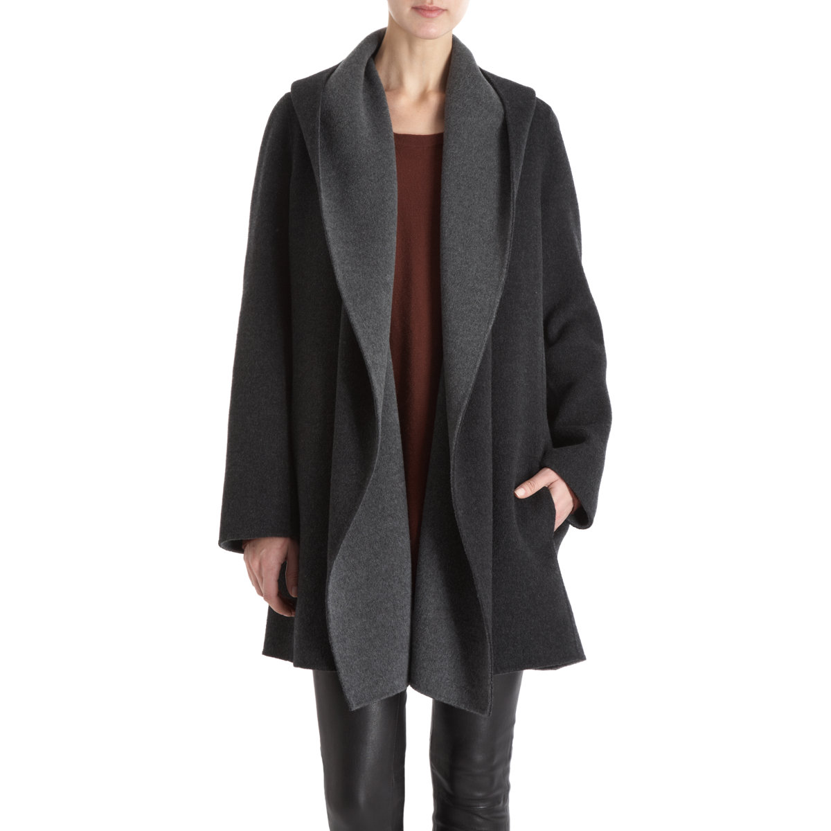 Vince Draped Hooded Coat in Gray (charcoal) | Lyst