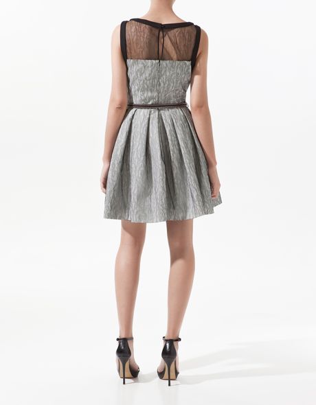 Zara Double Cloth and Lace Dress in Gray (ecru) | Lyst