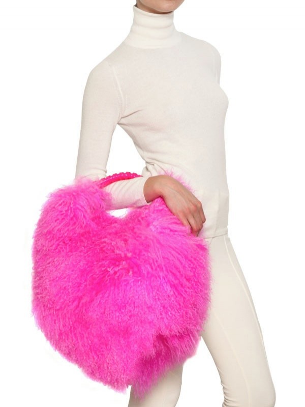 Lyst Blumarine Leather Mongolian Fur Shoulder Bag In Pink Gallery