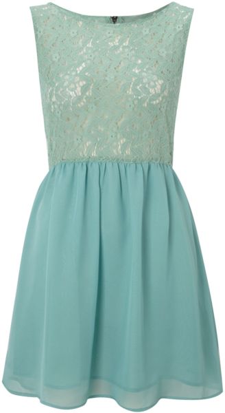 Glamorous Sleeveless Lace Top Floaty Skirt Dress in Green (mint) | Lyst