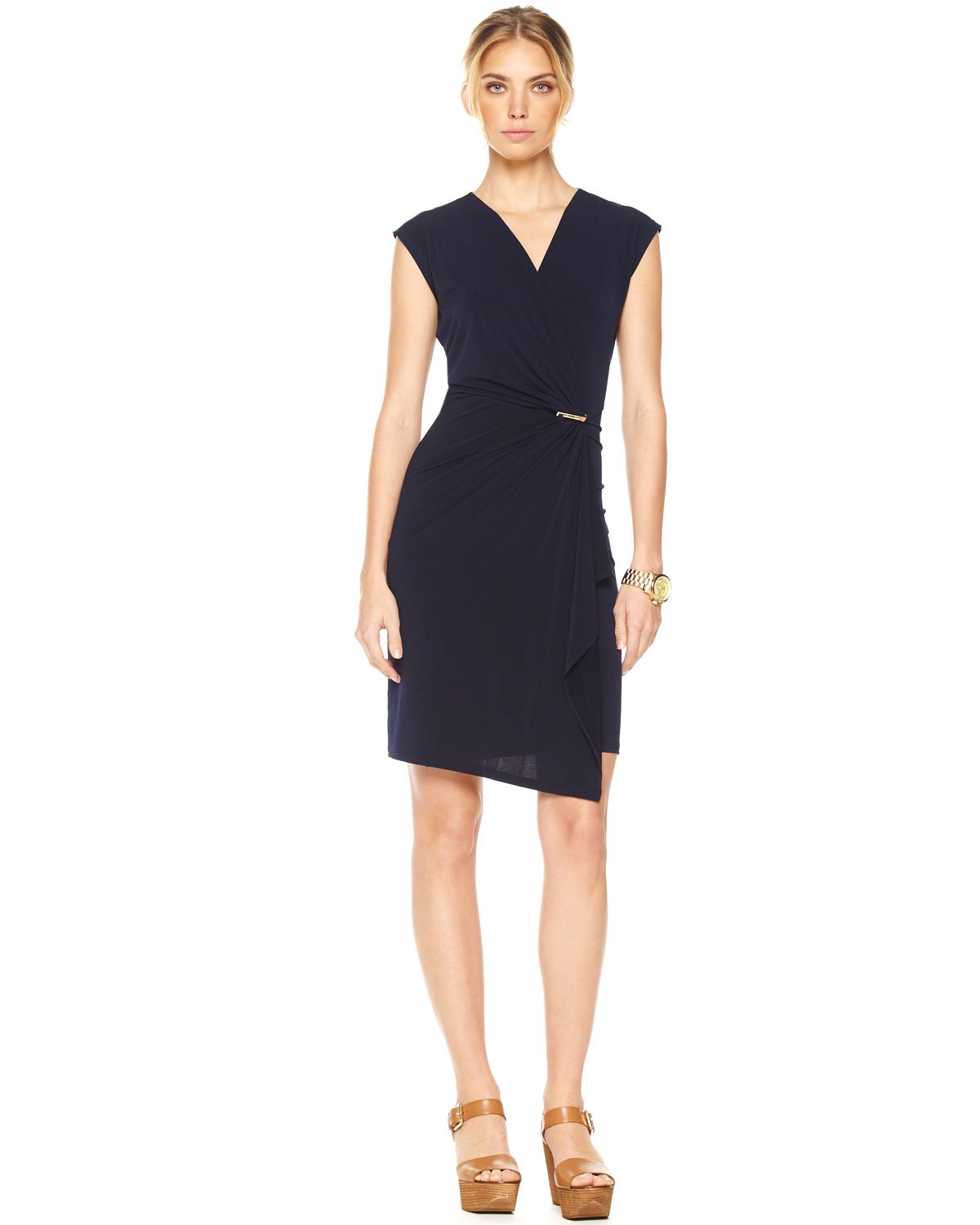 Michael Michael Kors Capsleeve Wrap Dress in Blue (navy) | Lyst