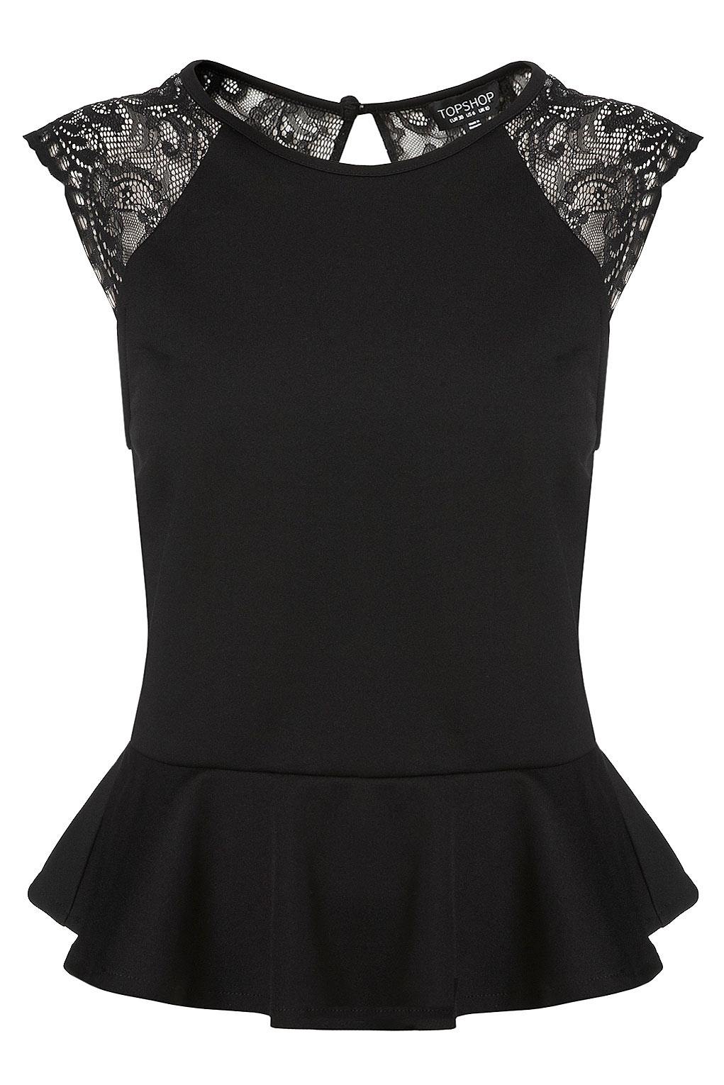 Topshop Lace Back Peplum Top in Black | Lyst