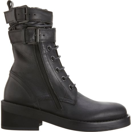 Ann Demeulemeester Double Buckle Combat Boot in Black | Lyst