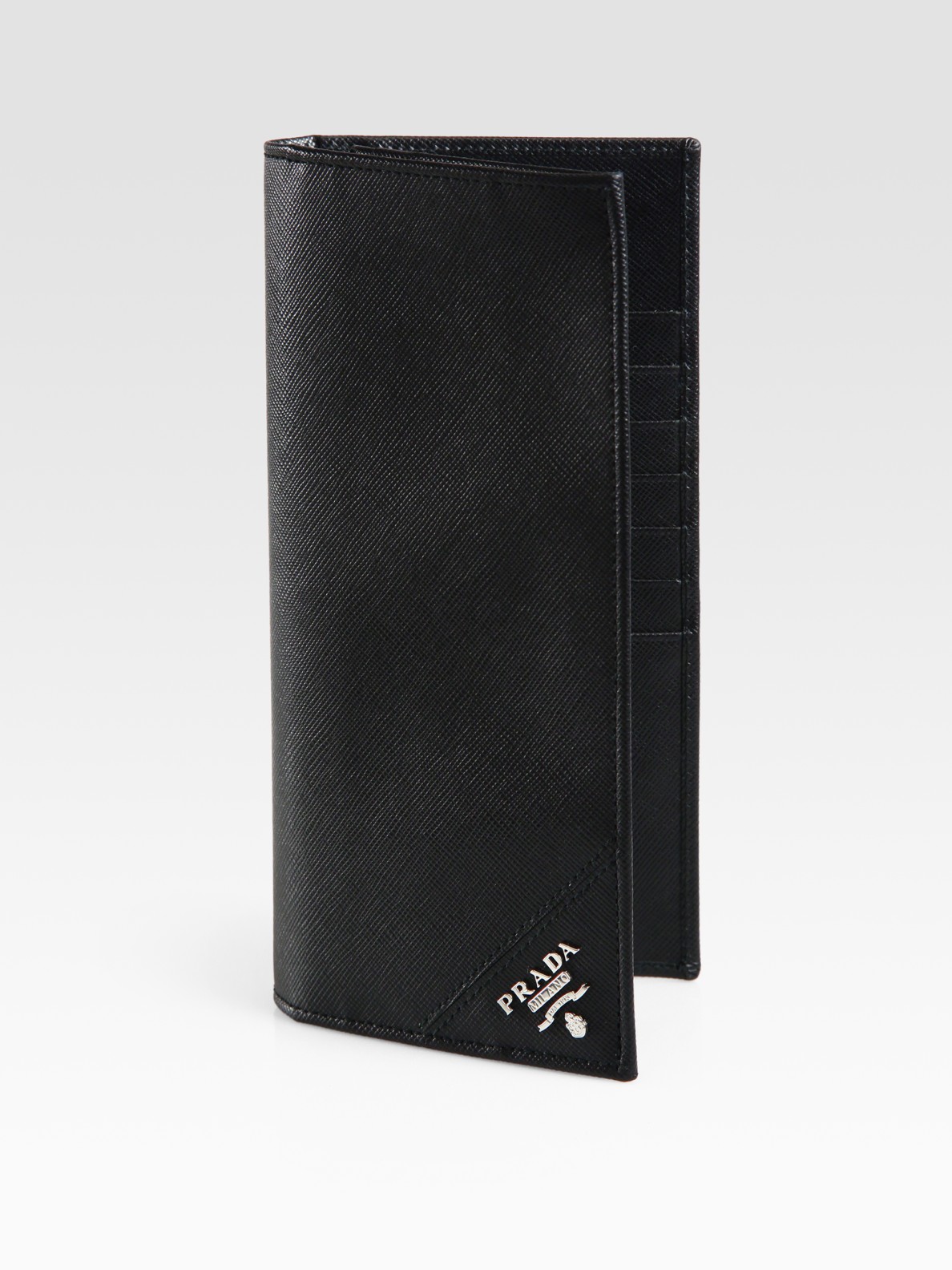 Prada Leather Travel Wallet in Black for Men | Lyst