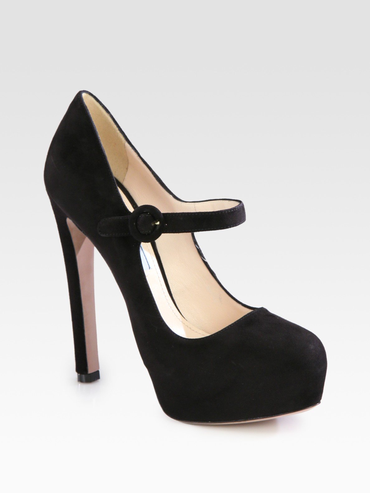 Prada Suede Mary Jane Platform Pumps in Black Lyst