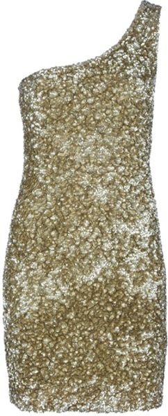 P.a.r.o.s.h. One Shoulder Sequin Dress in Gold | Lyst