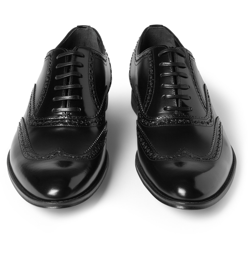 Dolce & Gabbana Highshine Leather Wingtip Brogues in Black for Men - Lyst