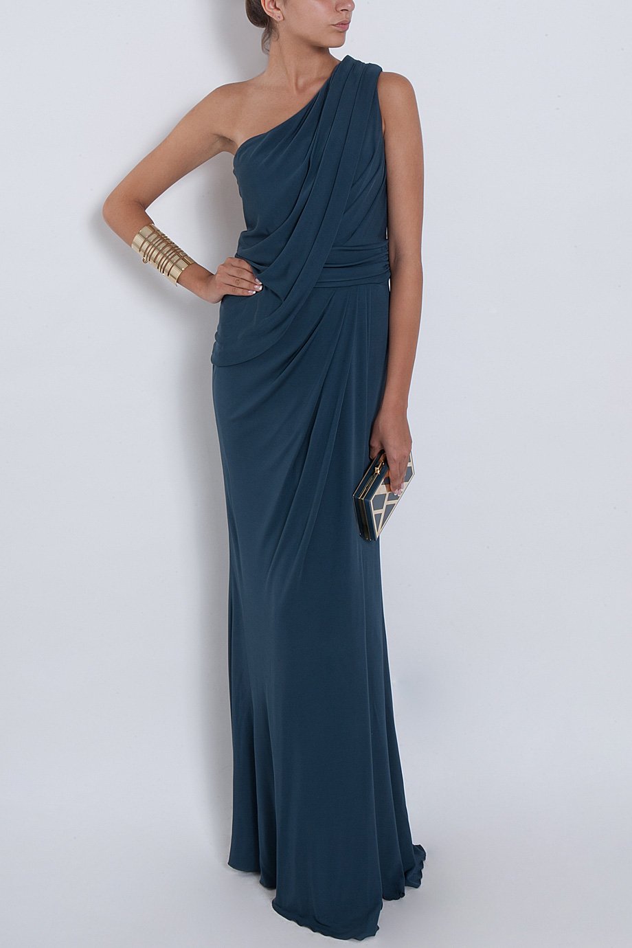 Black One Shoulder Draped Dress