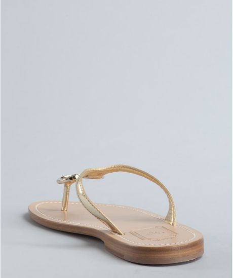 Dior Gold Leather Cd Thong Flat Sandals in Gold | Lyst