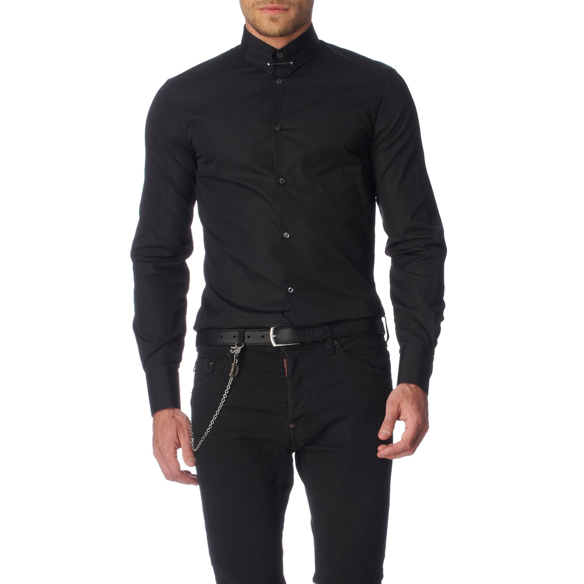 Dsquared² Collar Bar Slim Fit Single Cuff Shirt in Black for Men | Lyst