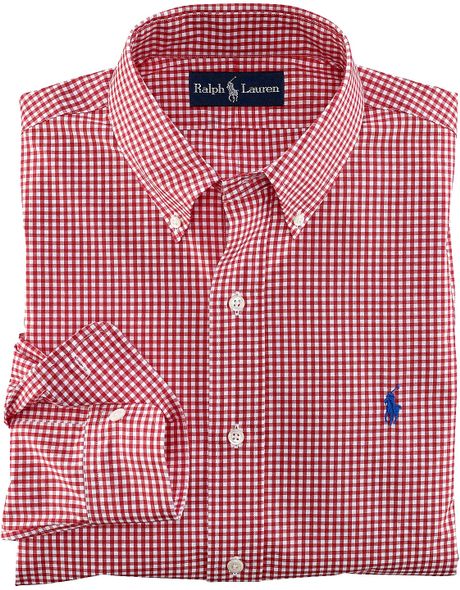 Polo Ralph Lauren Customfit Gingham Poplin Shirt in Red for Men (red ...