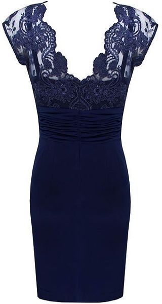 Alexon Lace Top Jersey Dress in Blue (dark blue) | Lyst