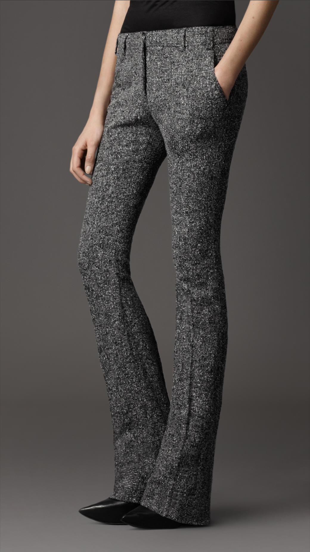 Lyst - Burberry Stretch Tweed Flared Trousers in Gray