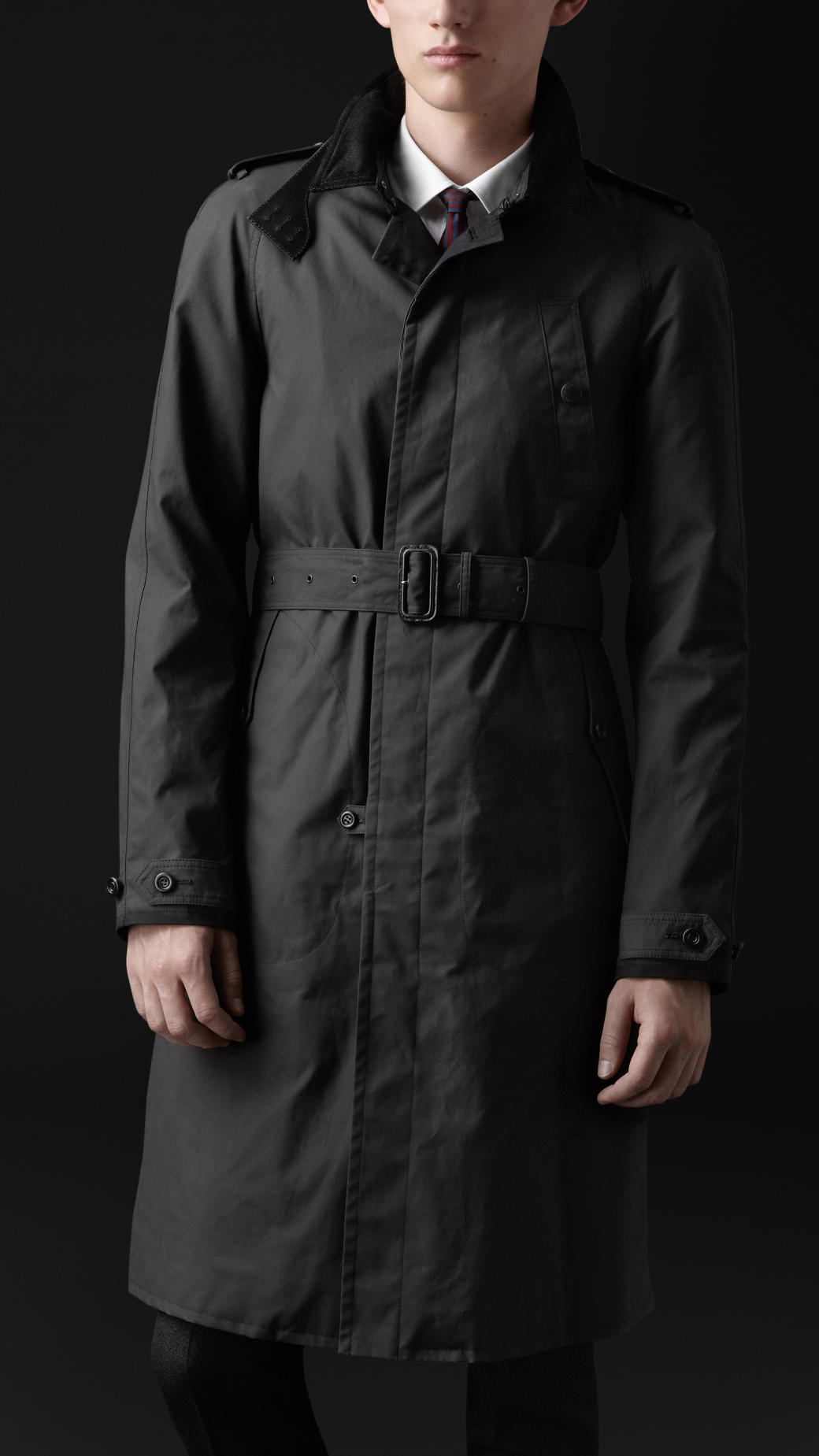 Lyst Burberry Prorsum Corduroy Collar Waxed Cotton Trench Coat in