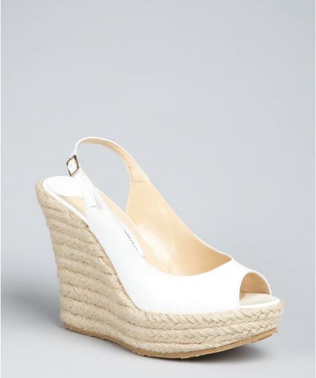 Jimmy Choo White Patent Leather Polar Espadrille Slingback Wedges in ...