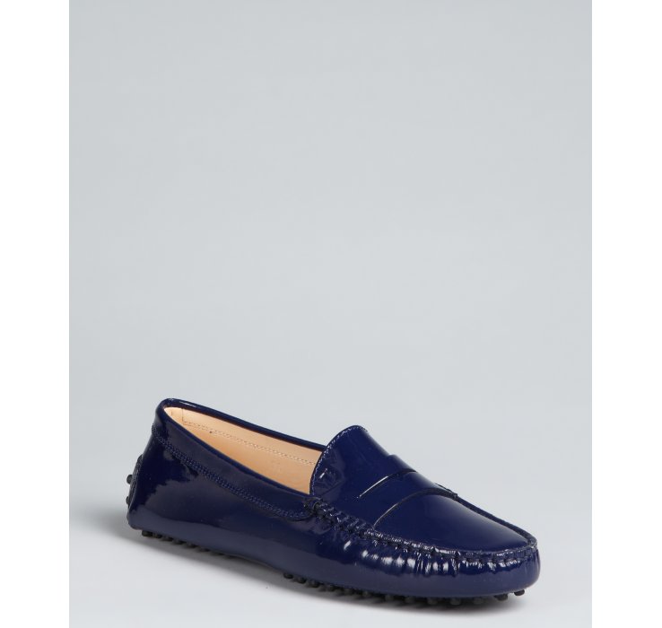 tods blue leather loafers