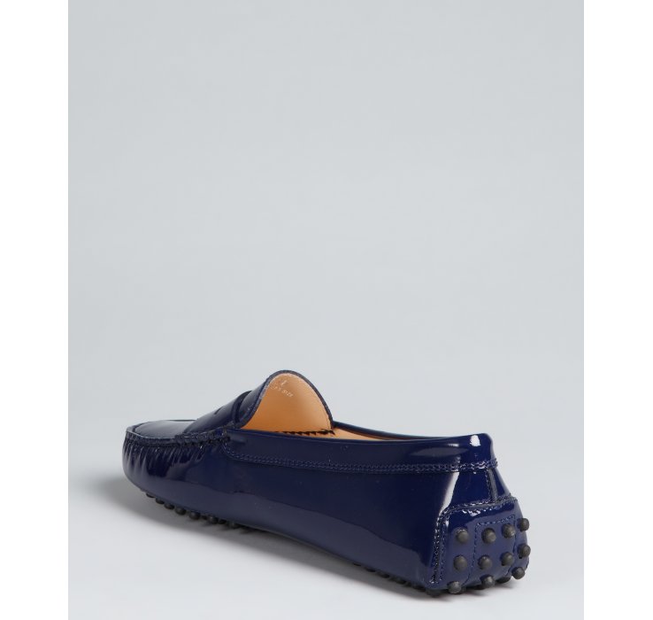 tods blue leather loafers