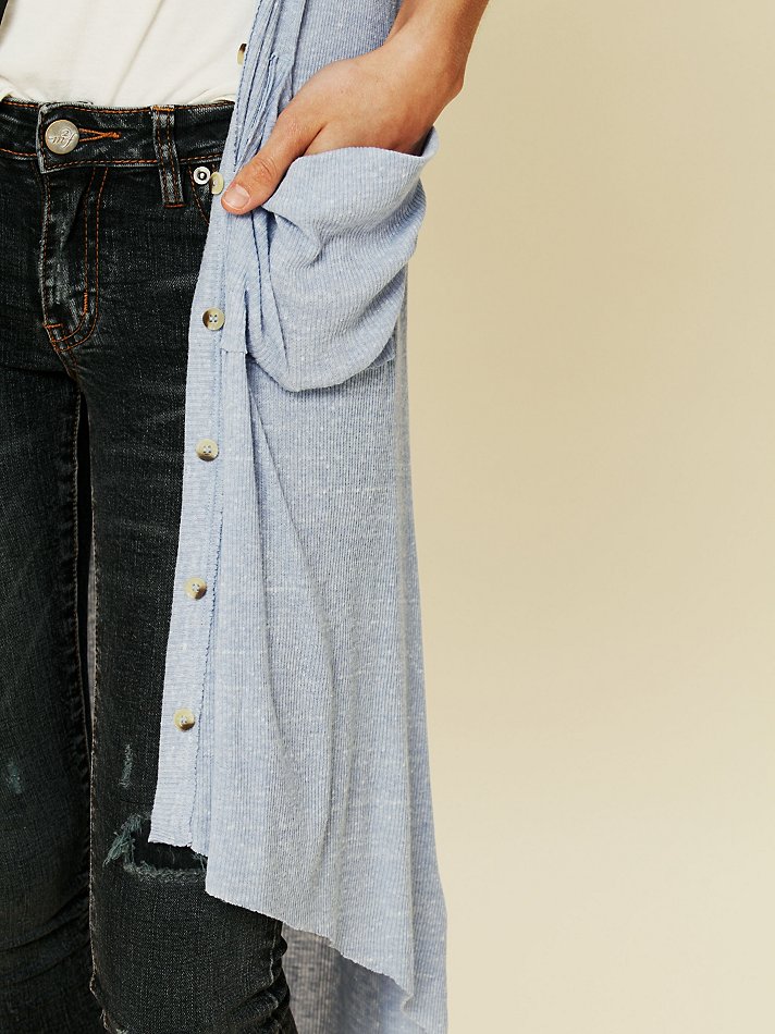 Lyst - Free people Ribbed Up Maxi Cardigan in Blue