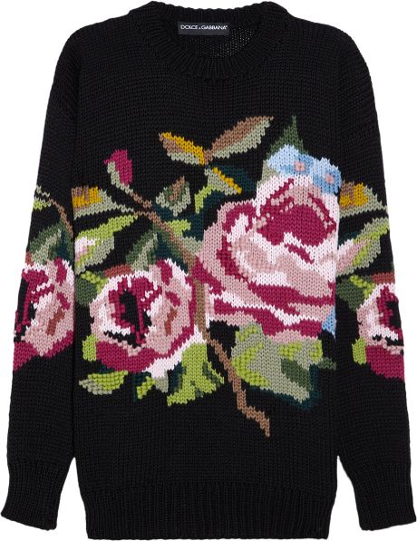 Dolce & Gabbana Rose-Patterned Wool Sweater in Black (rose) | Lyst