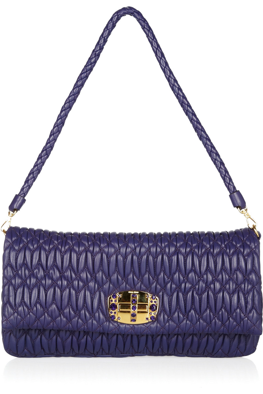 Miu Miu Crystal Chain Strap Matelassé Leather Shoulder Bag in Purple - Lyst