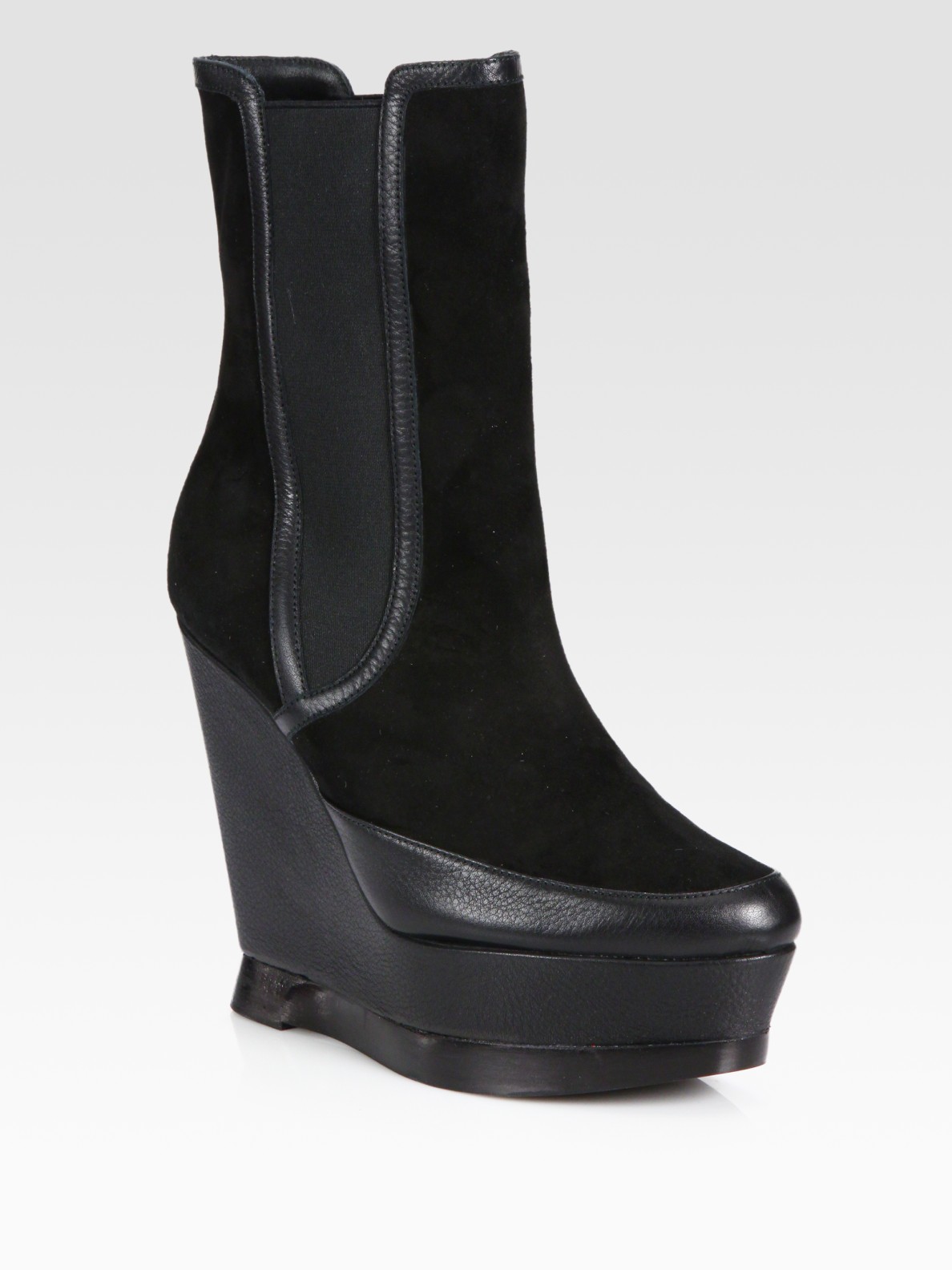 Edmundo Castillo Suede and Leather Wedge Ankle Boots in Black | Lyst