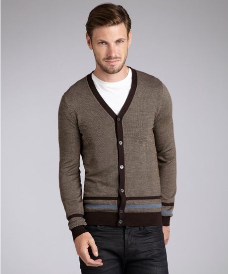 Gucci Dark Brown Diamante Woolsilk Cardigan Sweater in Brown for Men | Lyst