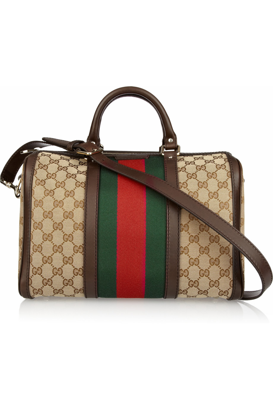 Gucci Vintage Web Boston Monogrammed Canvas Tote in Brown - Lyst