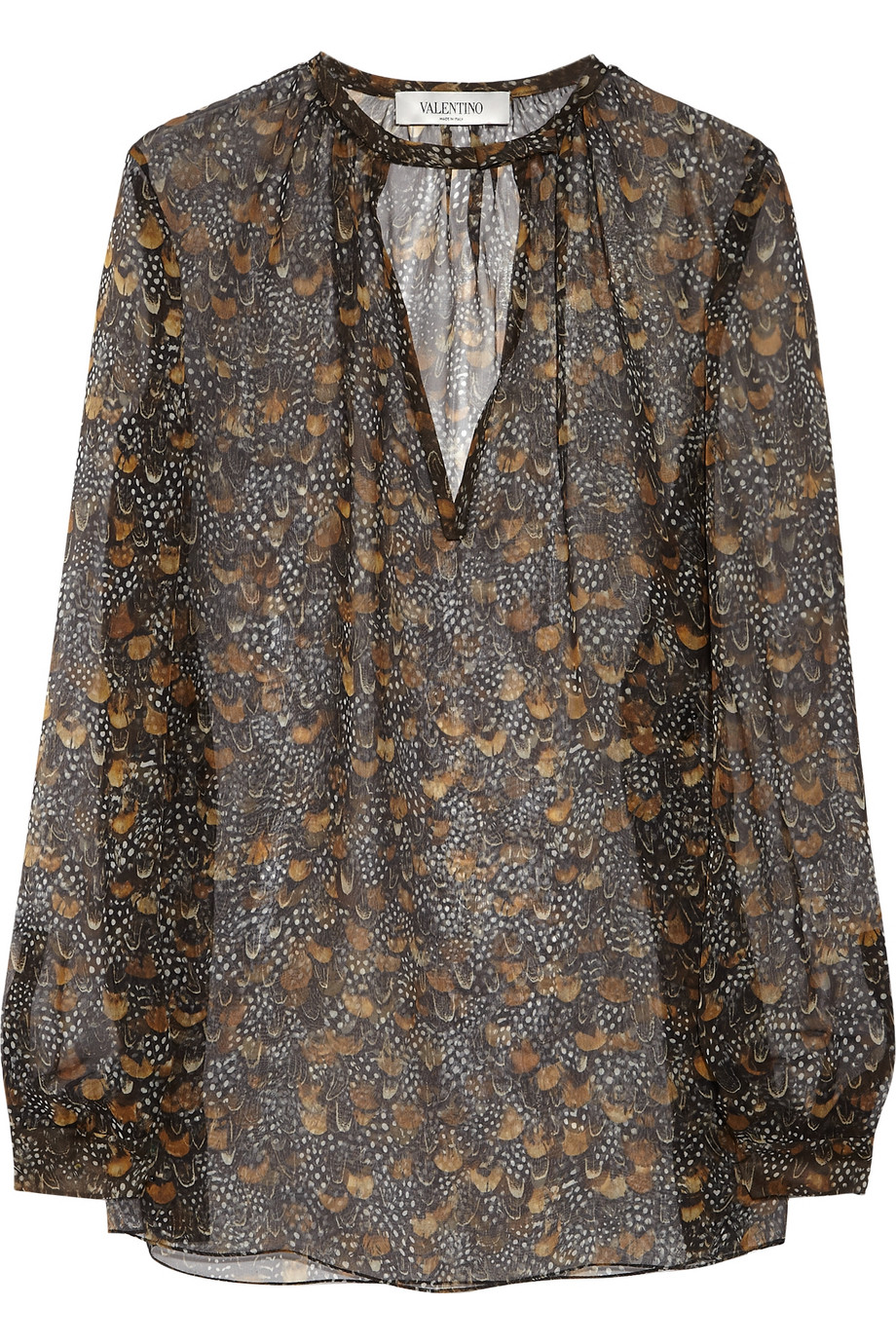 blouse with feather print