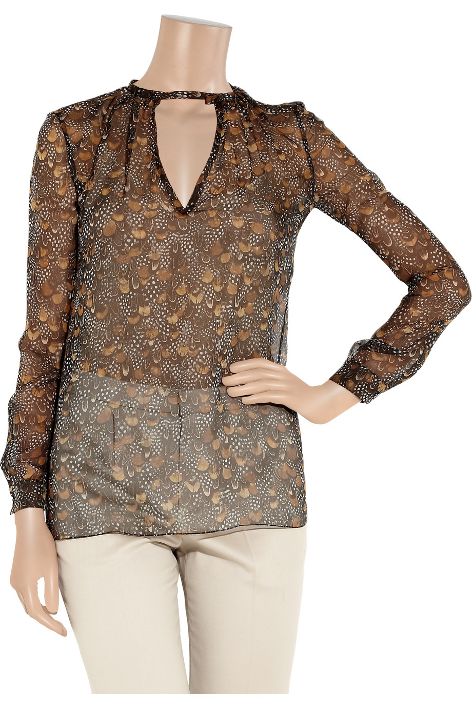 blouse with feather print